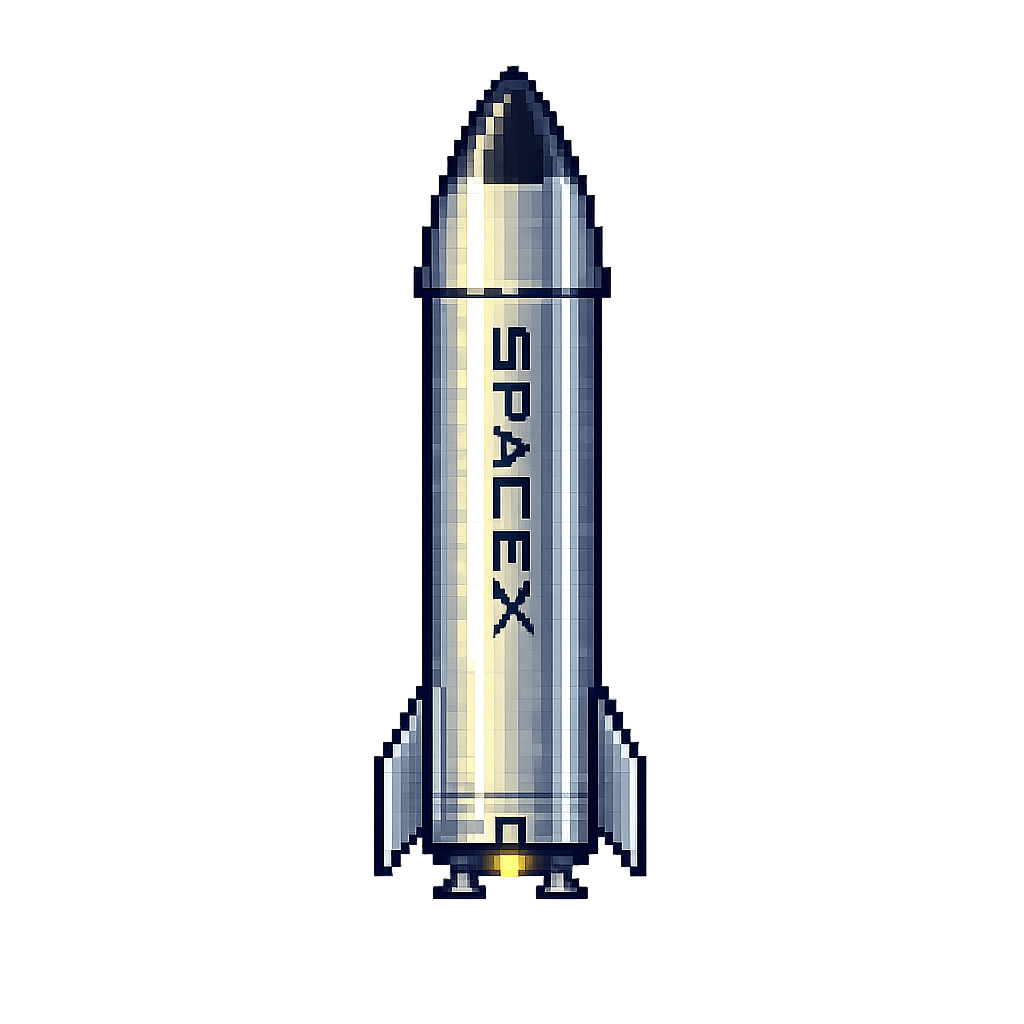 Pixel-art SpaceX rocket charging from the GPU power network